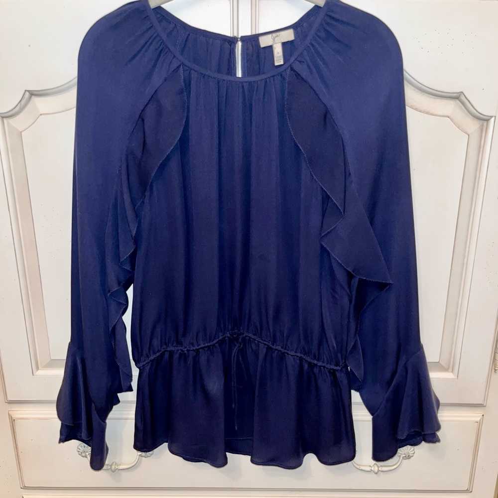 Joie Blue Long-Sleeve Ruffle Blouse